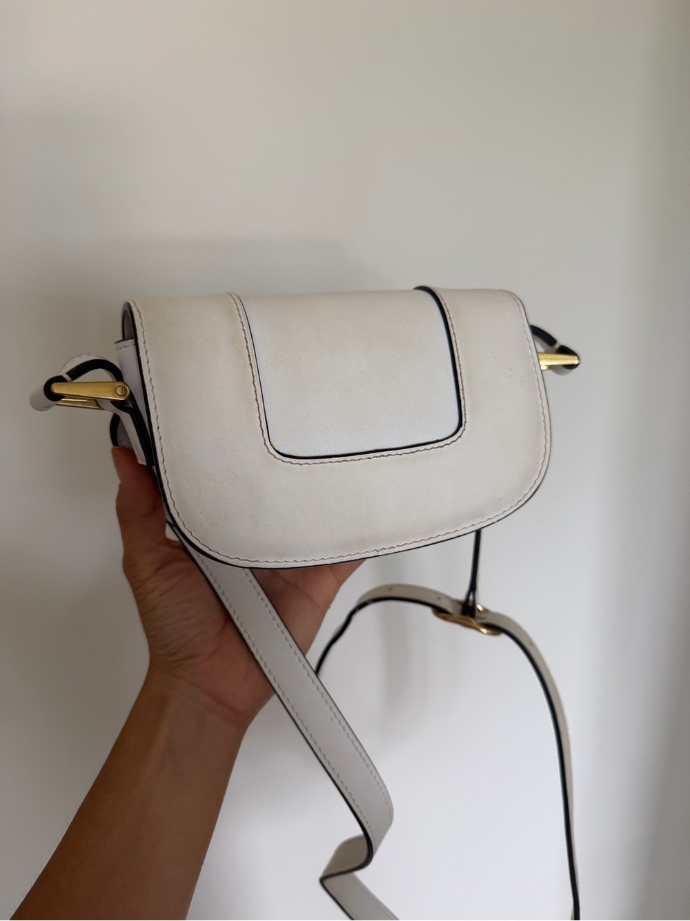 White Leather Crossbody with Gold Logo Accent - Picture 4 of 4
